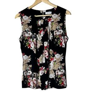 Calvin Klein Black Multicolor Sleeveless Shell Top Large Stretch Blouse